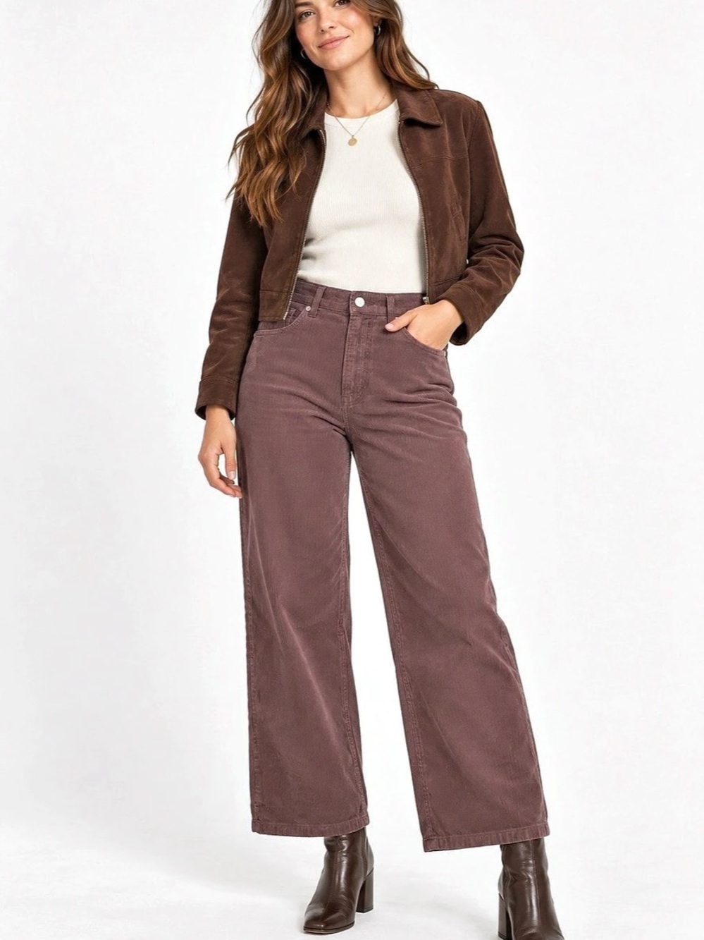 BDG High Rise Wide Leg Wide Leg Corduroy Pants Plum Brown Waist 29